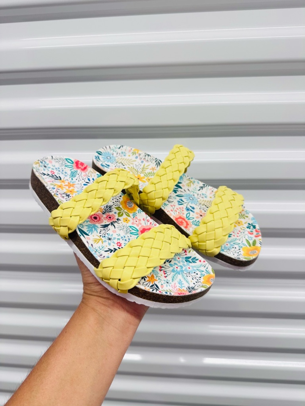 Yoki Girls Yellow Braided Strap Floral Footbed Sandals